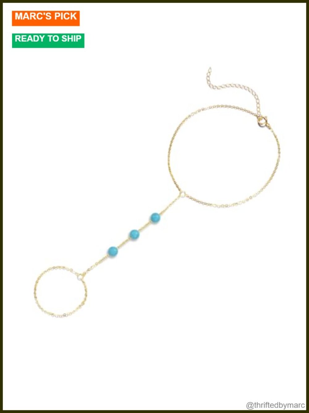 14K Gold Hand Chain Bracelet with Turquoise Adjustable Finger Bracelet for Women